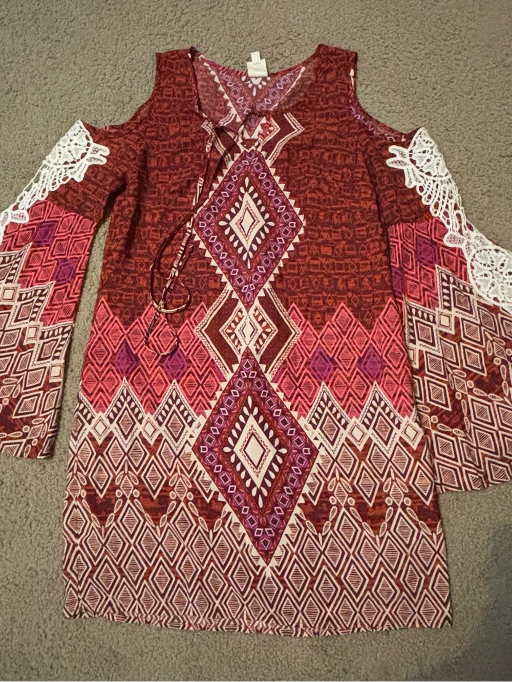 Pink Owl Aztec Print Bell Sleeve Dress Size S